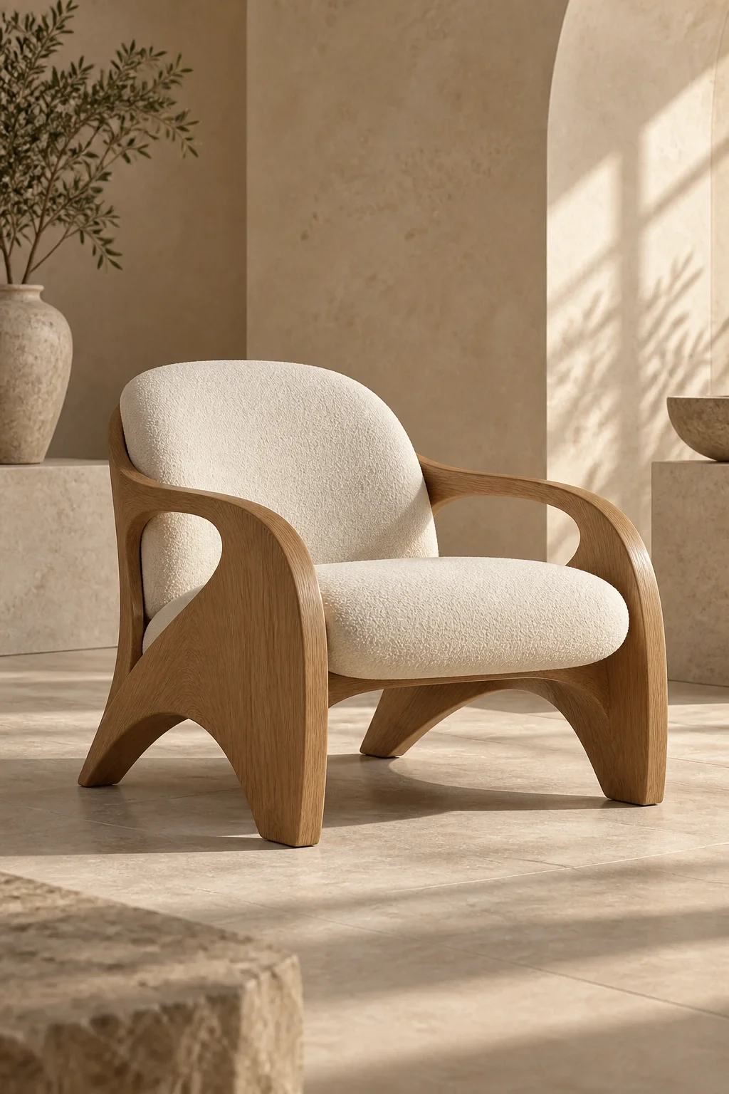 Sculptural oak chair in a sample furniture shopping page