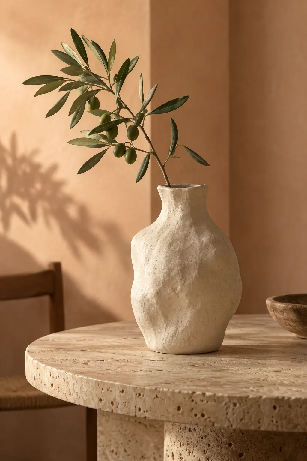 Handmade ceramic vase in a sunlit interiors campaign